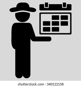 Man Schedule vector icon. Style is flat symbol, black color, rounded angles, light gray background.