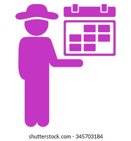 Man Schedule vector icon. Style is flat symbol, violet color, rounded angles, white background.