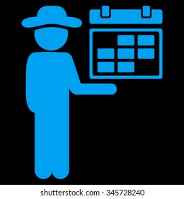 Man Schedule vector icon. Style is flat symbol, blue color, rounded angles, black background.