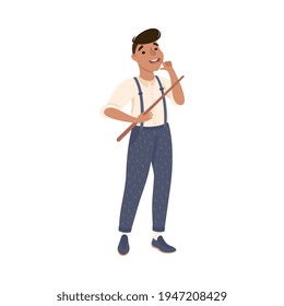 Man School Teacher or Educator Standing with Pointer Vector Illustration