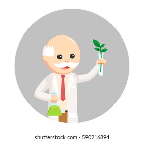 man scientist experiment with plant in circle background