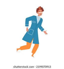 Man Scientist in Goggles Running Conducting Scientific Research Vector Illustration