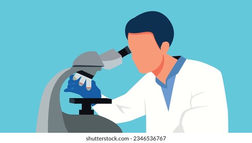 man scientist holding test microscope at laboratory
