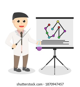 man scientist presentation his research design character on white background