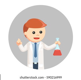 man scientist with red test tube in circle background