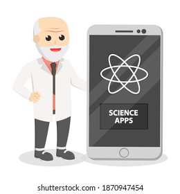 man scientist with science app design character on white background