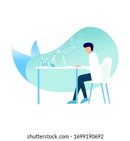 Man scientist at work. Can use for web banner, infographics, hero images. Flat isometric vector illustration isolated on white background.