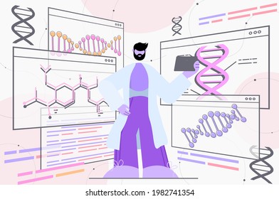 man scientist working with DNA researcher making experiment in lab DNA testing genetic diagnosis concept