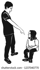 The man is scolding his daughter until she cry.