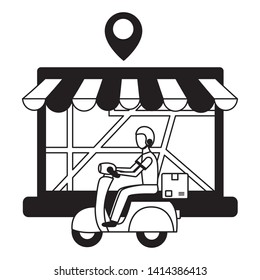man scooter laptop map navigation city market fast delivery vector illustration