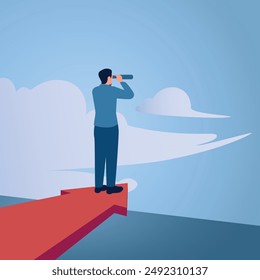 Un hombre mira el cielo sobre una flecha, una ilustración para la visión.