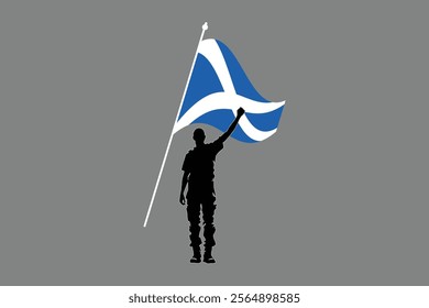 A Man with Scotland flag, Flag of Scotland national country symbol illustration Vector, Rectangle Scotland flag illustration, Flat vector illustration
