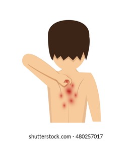 Man scratch the itch on his back, vector