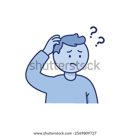 man scratching  his head with question marks above his head
