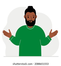 The man is screaming and upset. Hands are spread out in different directions. Vector flat illustration