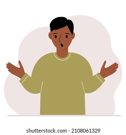 The man is screaming and upset. Hands are spread out in different directions. Vector flat illustration