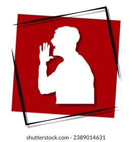 man screams red banner in frame. Vector illustration.