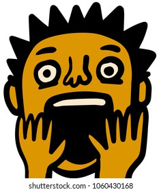 man screams scared with the creeps