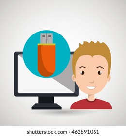 man screen wifi usb vector illustration grahic