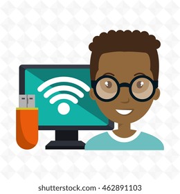 man screen wifi usb vector illustration grahic