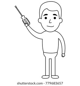 man with screwdriver tool isolated icon