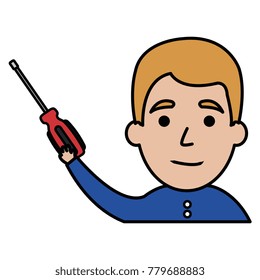 man with screwdriver tool isolated icon