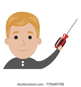 man with screwdriver tool isolated icon