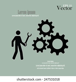  Man with Screwdriver Wrench   and gear vector. Tools icon isolated on red background 