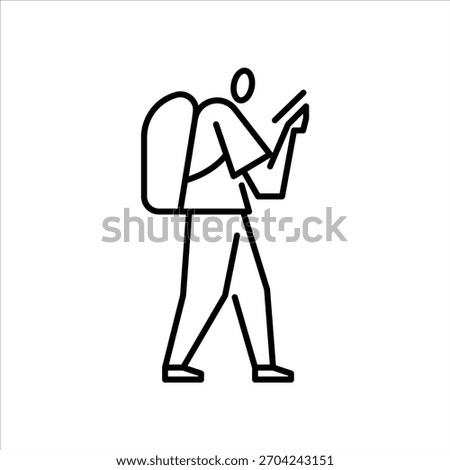 a man scrolling smartphone outline icon. addicted smartphone illustration.