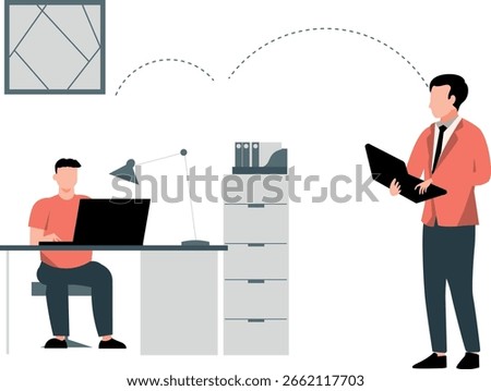 The man scrutinizes another's work, assessing meticulously for accuracy and quality.
