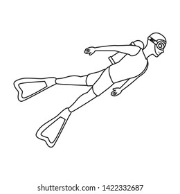 man scuba diver diving avatar cartoon character in black and white vector illustration graphic design