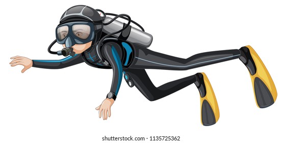 Man scuba diver on white background illustration