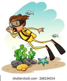 Man scuba diving with fish and reef