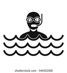 Man with scuba icon. Simple illustration of man with scuba vector icon for web