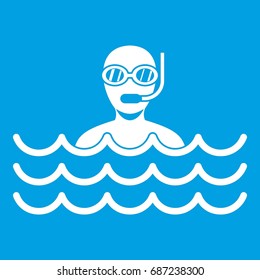 Man with scuba icon white isolated on blue background vector illustration