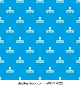 Man with scuba pattern repeat seamless in blue color for any design. Vector geometric illustration