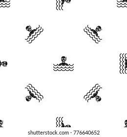 Man with scuba pattern repeat seamless in black color for any design. Vector geometric illustration