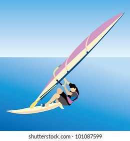A man in the sea play windsurfing