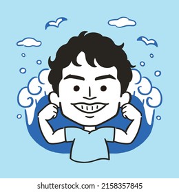 Man with sea waves illustration - vector