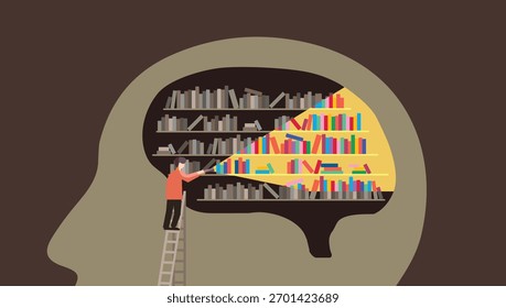 Man seaching inside mental library illustration