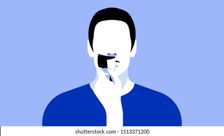 Man with a sealed mouth. Portrait of a man with tape on his lips. The concept of the right to vote, right to speak, vote, journalistic ethics and freedom of speech.