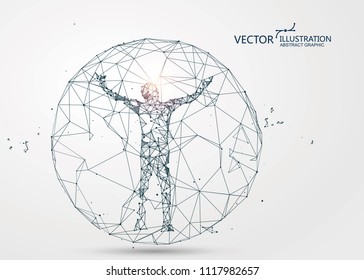 A man sealed in a sphere,Lines connected to Science fiction scene.