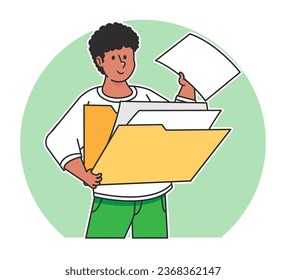A man searches for data from a document folder