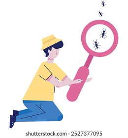 Man searching bug with magnifier icon vector