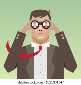 Man searching for candidate with binoculars