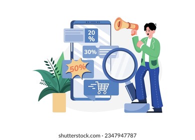 Man searching discount on online store