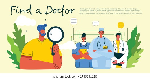 A Man Searching For The Doctor. Concept Design For Medical Help Resources. Online Doctor Instant Help Approach. Healthcare Business Solution.