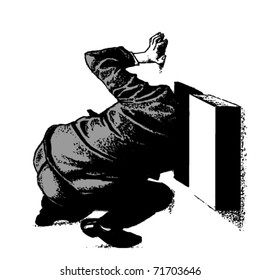 man searching in a hole