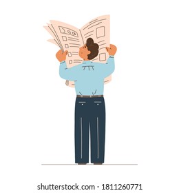 Man searching for a job in a newspaper. Vector flat illustration