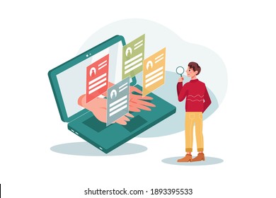 Man searching for marketing agent Vector Illustration concept. Flat illustration isolated on white background.